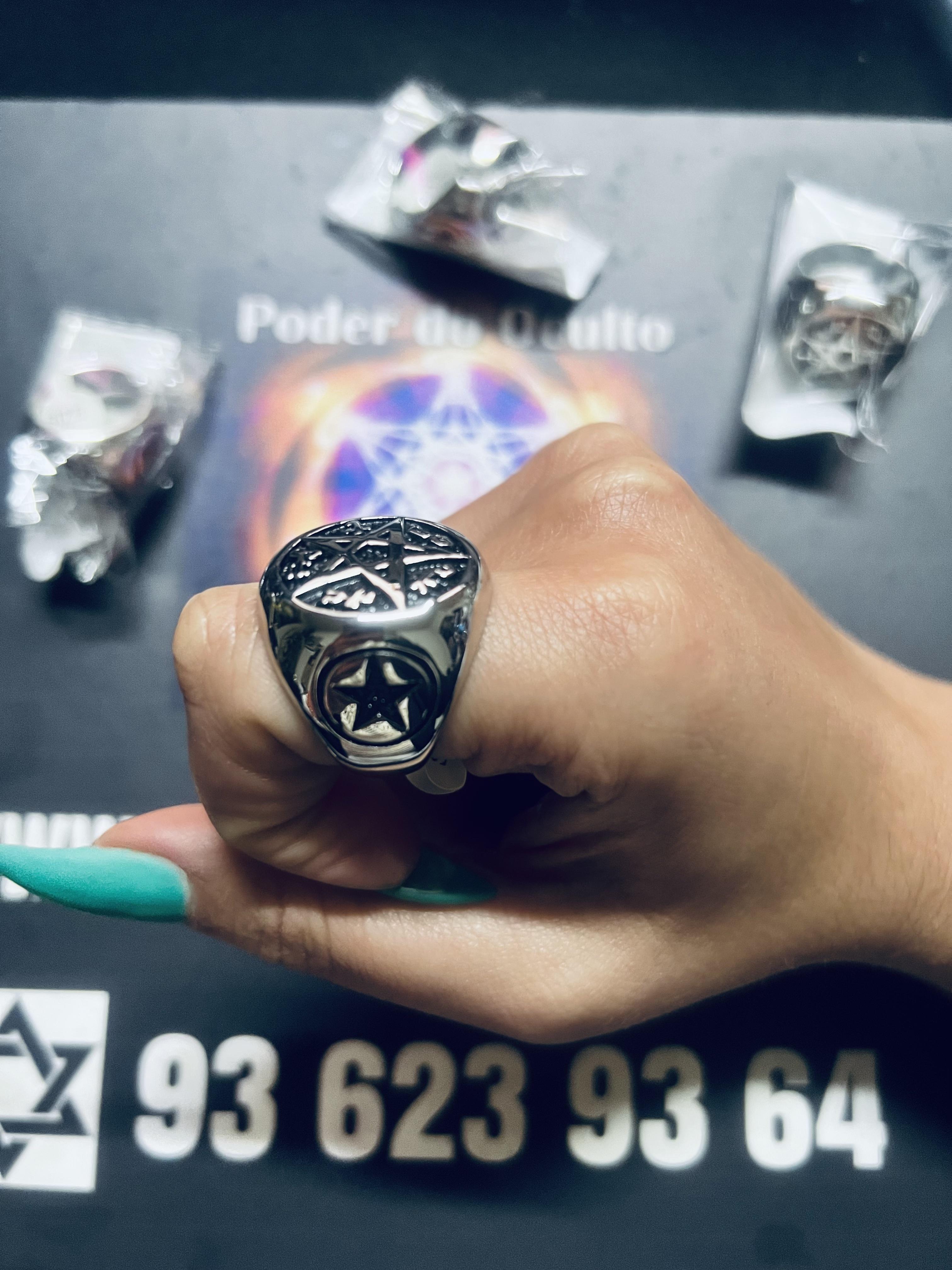 ANEL AÇO PENTAGRAMA TETRAGRAMMATON