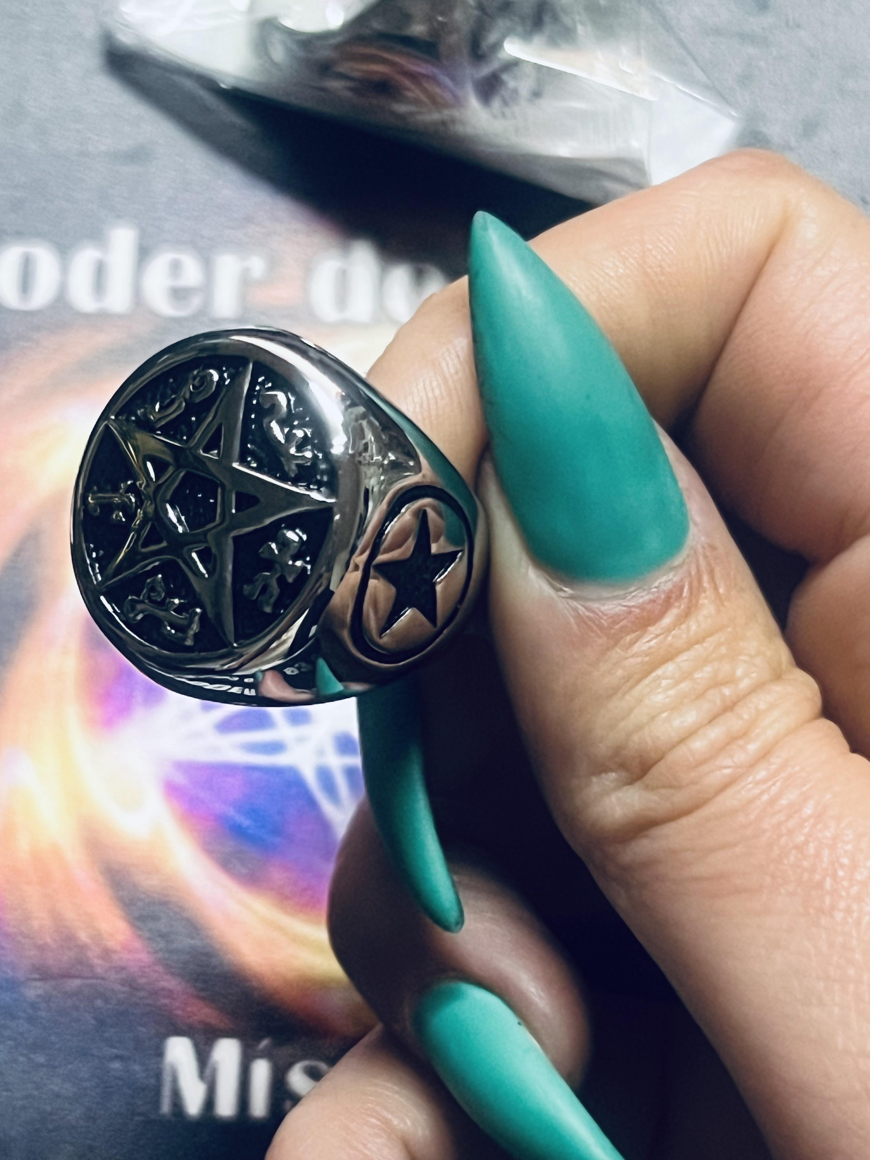 ANEL AÇO PENTAGRAMA TETRAGRAMMATON